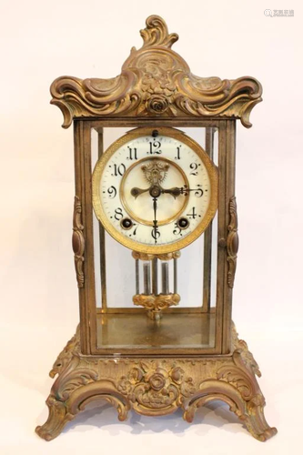 Crystal Bronze Mantel Clock w Mercury Pendulum