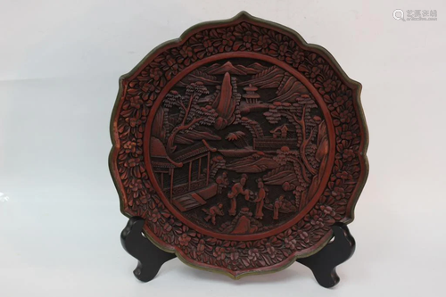 Chinese Red Cinnabar Plate