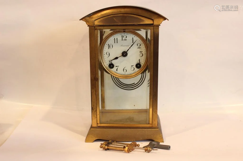 Crystal Bronze Mantel Clock w Mercury Pendulum&Key