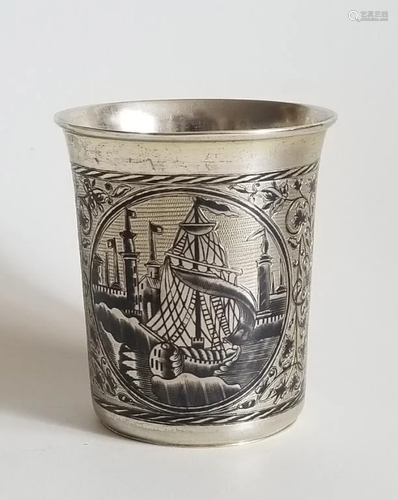 Large 19C Russian Silver Niello Cup Beaker