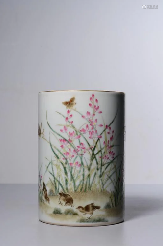 Chinese Famille Rose Porcelain Brushpot,Mark