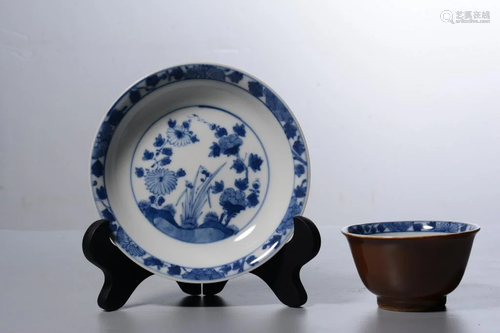 Chinese Blue and White Porcelain Cup&Plate