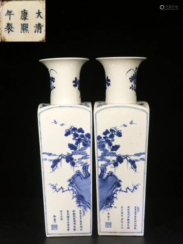 Pair of Chinese Blue and White Porcelain Vase,Mark