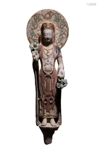 A WHITE MARBLE GUANYIN STATUE