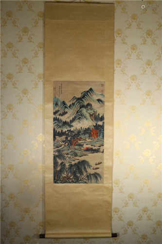 A CHINESE LANDSCAPE PAINTING VERTICAL SCROLL