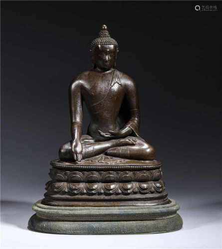 A COMPOUND METAL SHAKYAMUNI BUDDHIST STATUE