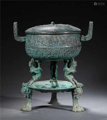 A LIDDED BRONZE 