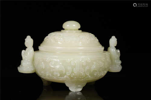 A HETIAN WHITE JADE INCENSE BURNER