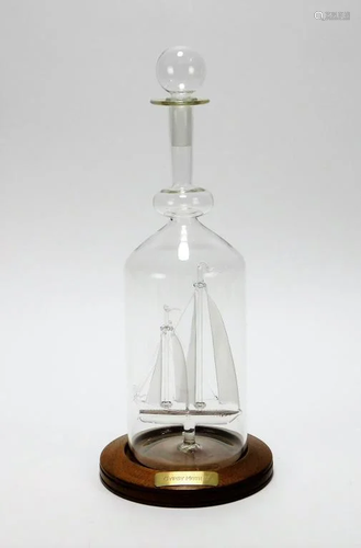 Abbey Glass Ship in a Bottle Art Glass Sculpture