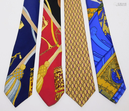 4PC Hermes Baroque Silk Necktie Group