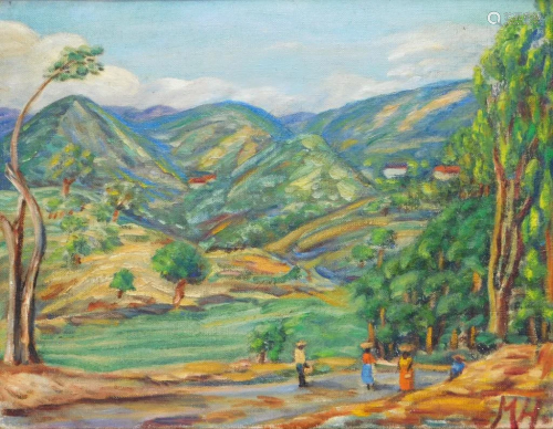 Haitian Impressionist Mountain Landscape Painting