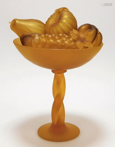 7PC Murano Amber Glass Center Bowl w/ Fruits