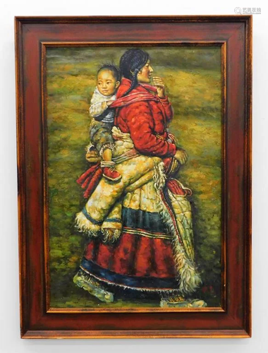 Asiatic Mother & Child Figure Painting