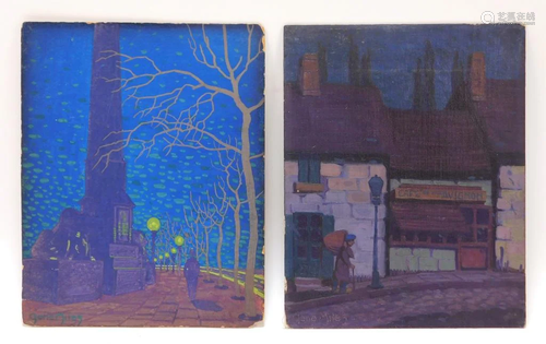 2PC Gene Miles Impressionist Nocturnal Paintings