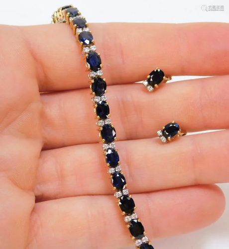 FINE Diamond Sapphire Bracelet Earring Set