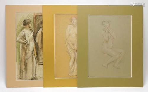 3PC Bryson Burroughs Nude Figure Study Drawings