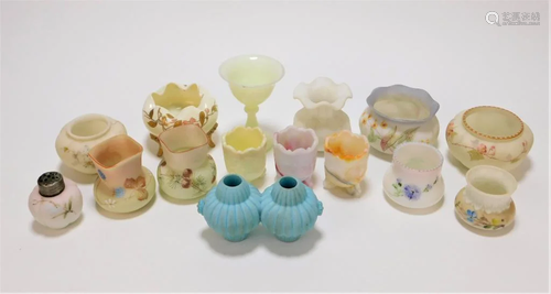 15PC Mt. Washington & Other Satin Glass Vase Group