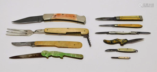 10PC Miniature Bone Pocket Knife Group