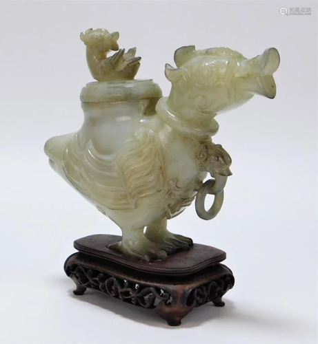 Chinese Qing Dynasty Figural Bird Hardstone Censer