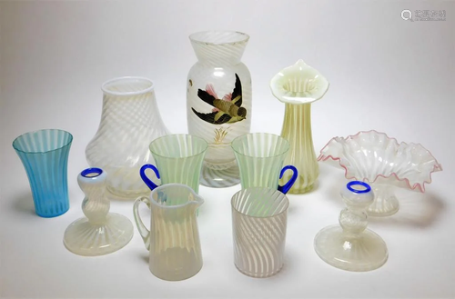 11PC Attr. Fenton & Moser Art Glass Articles