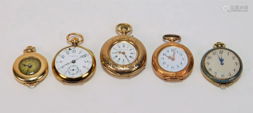 5PC Tiffany & Assorted Lady's Gold Pocket Watches