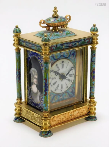 Brass Cloisonne Enamel Portrait Regulator Clock