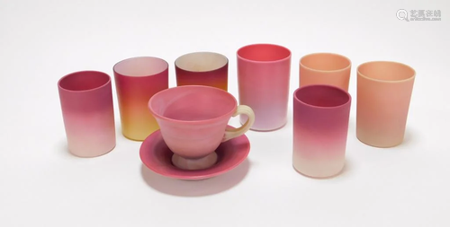 9PC Peach Blow Satin Glass Drinkware Group