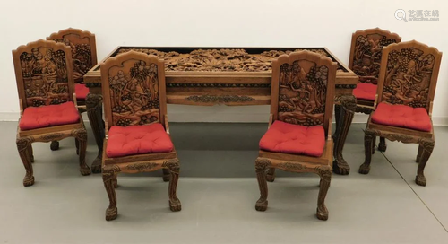 LG Chinese Relief Carved Dining Set