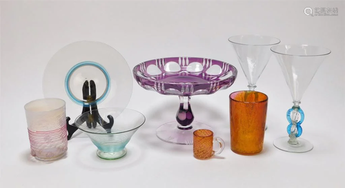 8PC Bohemian Art Glass Drink & Tableware