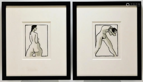 2PC Modern Nude Figure Lithographs