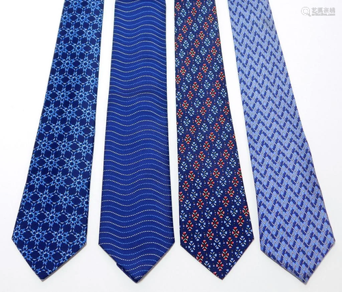 4PC Hermes Blue Silk Necktie Group