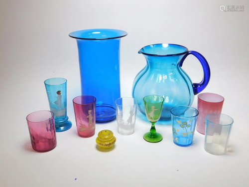 11PC American & English Art Glass Drinkware