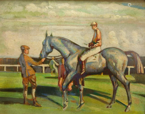 LG American Social Realist Jockey Horse Painting