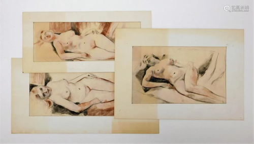 3PC Gordon Steele Nude Woman Pastel Drawings