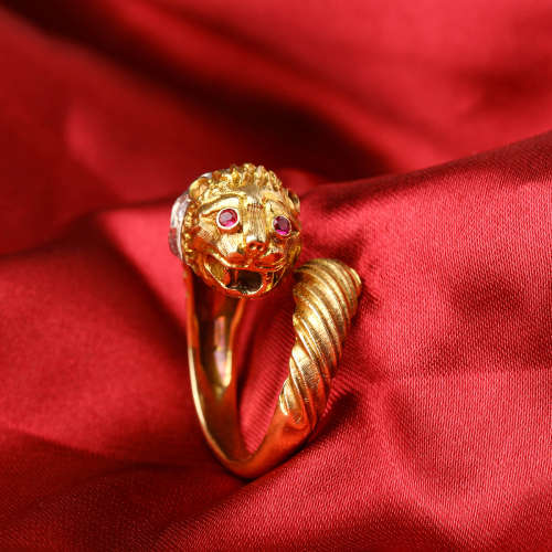 1880年 意大利双色金贵族定制狮子戒指