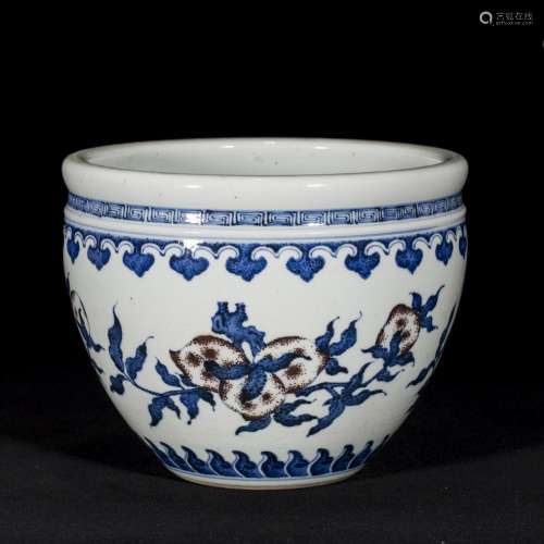 CHINESE BLUE AND WHITE GLAZE CYLINDER, MID QING DYNASTY