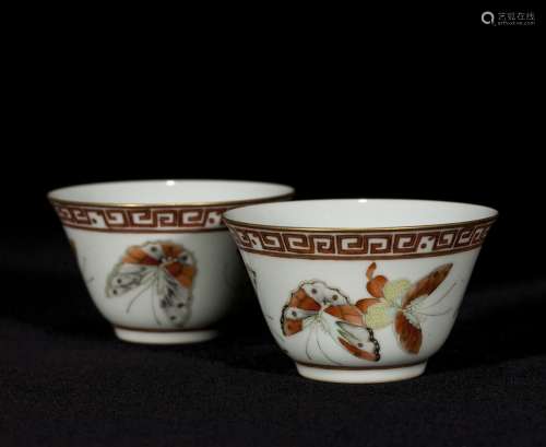 A PAIR OF SMALL CUPS WITH BUTTERFLY PATTERN, YONGZHENG PERIO...