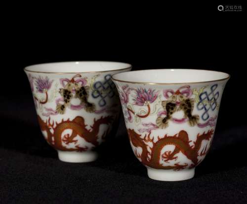 A PAIR OF FAMILLE ROSE CUPS WITH DRAGON PATTERN, GUANGXU PER...