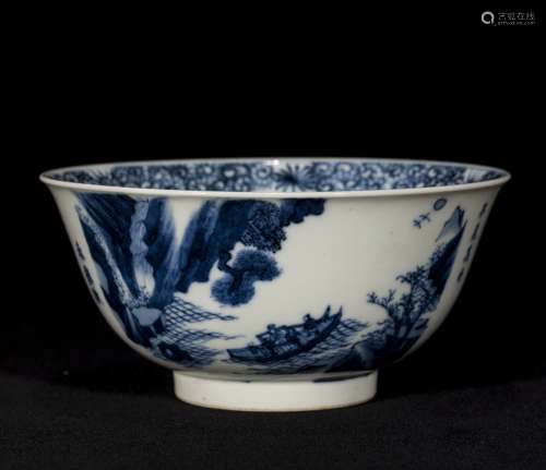 CHINESE BLUE AND WHITE LANDSCAPE POEM BOWL, KANGXI PERIOD, Q...