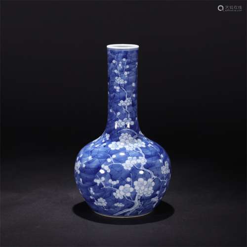 CHINESE BLUE AND WHITE PLUM VASE, QING DYNASTY