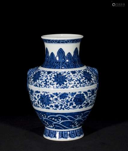 CHINESE BLUE AND WHITE VASE WITH TWO EARS, QIANLONG PERIOD, ...