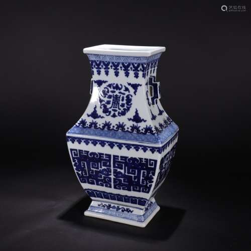 CHINESE BLUE AND WHITE SQUARE VASE, QING DYNASTY