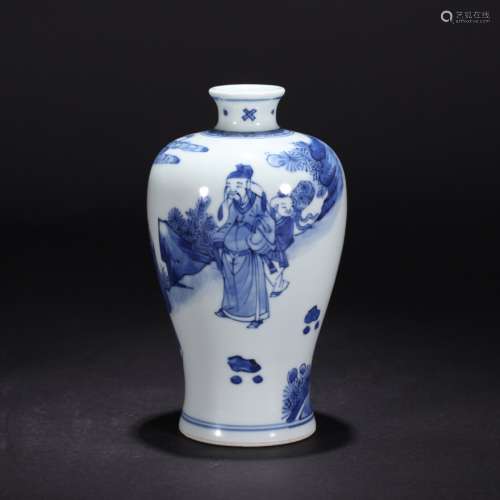 QING DYNASTY BLUE AND WHITE PLUM VASE WITH CHARACTERS PATTER...