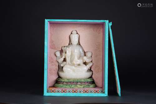 CHINESE SEATED WHITE JADE GUANYIN, QING DYNASTY