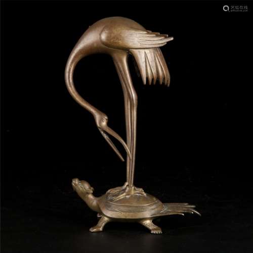 CHINESE BRONZE TORTOISE CRANE, EARLY QING DYNASTY