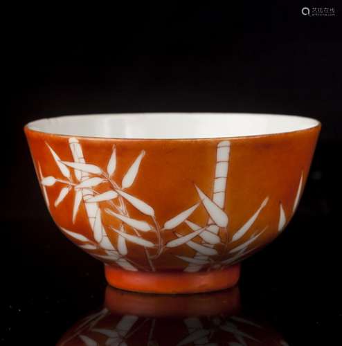 CHINESE CORAL RED BOWL, XUANTONG PERIOD, QING DYNASTY