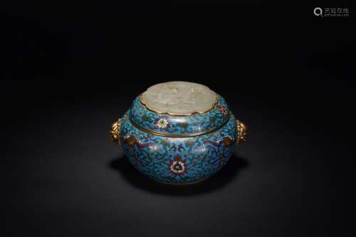 QING DYNASTY ENAMEL INLAID WITH JADE HAND STOVE, CHINA