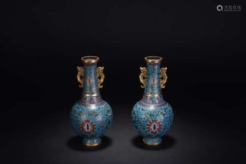 A PAIR OF ENAMEL AND LOTUS PATTERN AMPHORA, QING DYNASTY, CH...