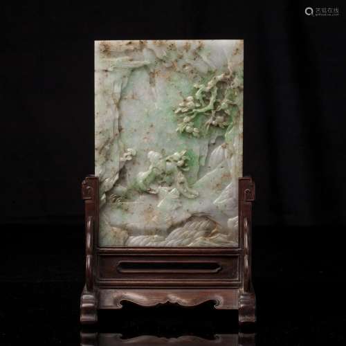 QING DYNASTY EMERALD CHARACTERS TABLE SCREEN