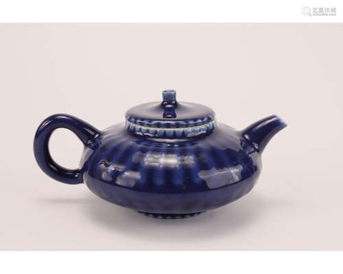 A POWDER-BLUE LOBED TEA POT